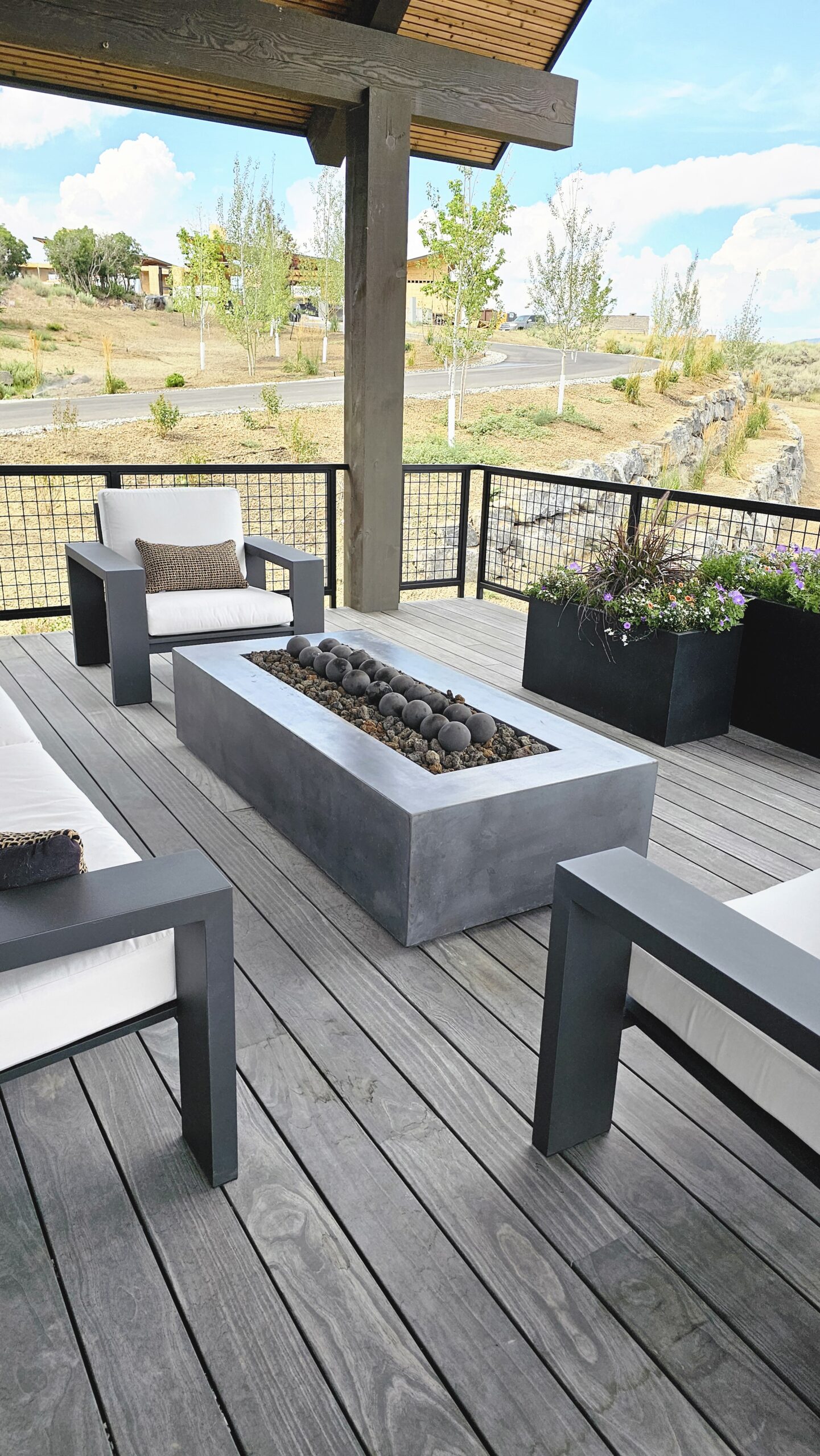 Wasatch fire pit table on a patio